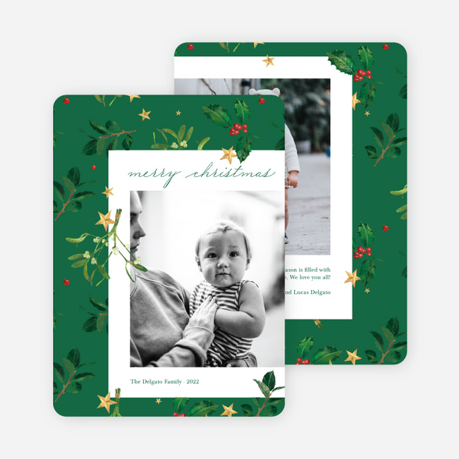 Holly and Stars Christmas Cards Christmas Cards - Green