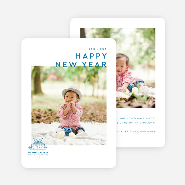 Festive Stamp New Year Cards and Invitations - Blue
