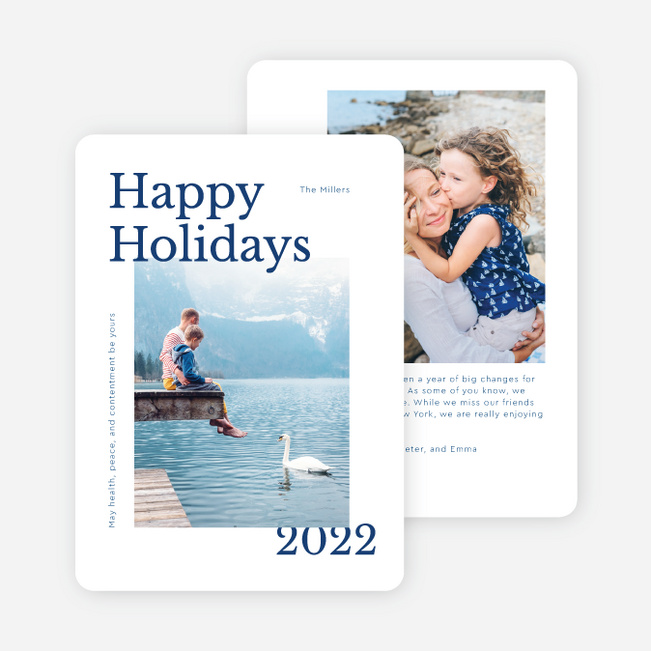 Happiness Aligned Multi Photo Holiday Cards - Blue