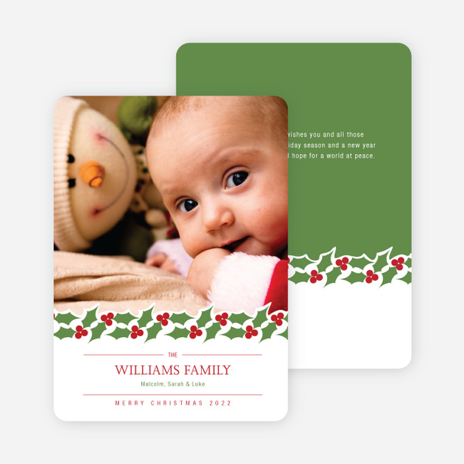 Holly Banner Holiday Photo Cards - White