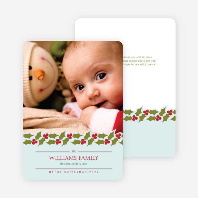 Holly Banner Holiday Photo Cards - Glacier