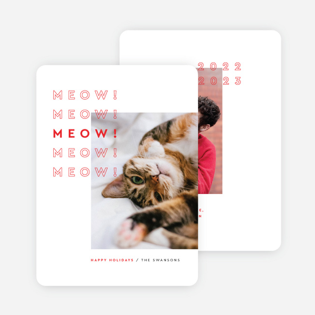 Meows to You Pet Holiday Cards - Red