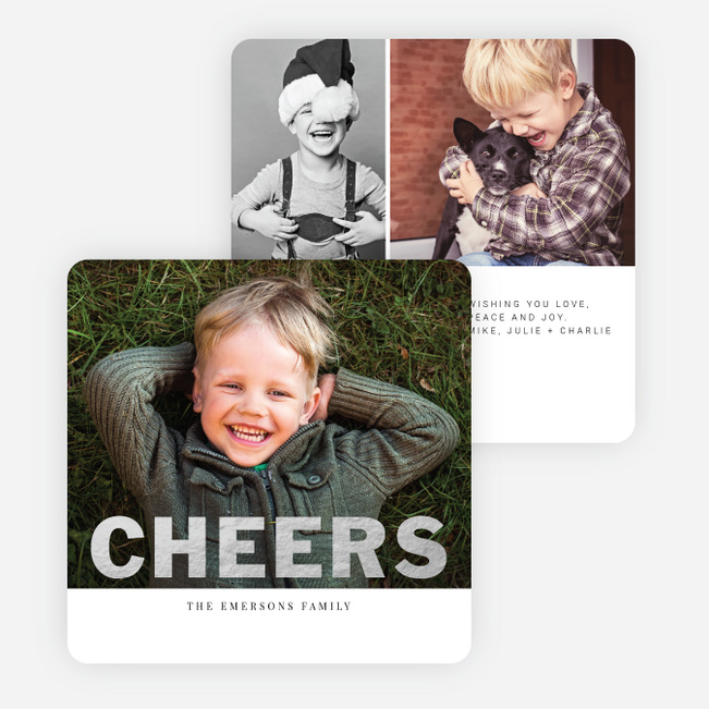 Modern Cheers Foil Holiday Photo Cards - Black
