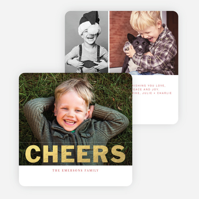 Modern Cheers Foil Holiday Photo Cards - Red