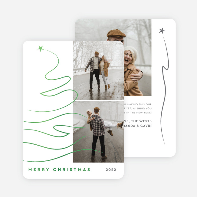 Foil Artistic Tree Christmas Cards - Green