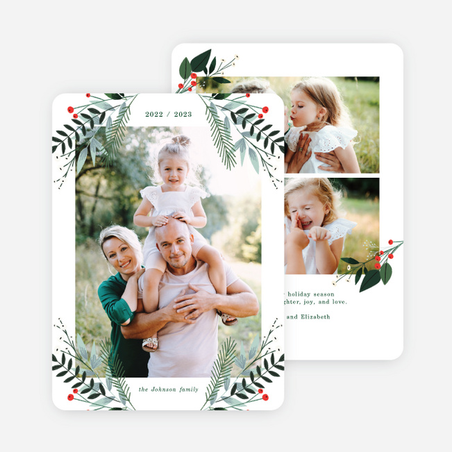 Bountiful Holly Multi Photo Holiday Cards - Green