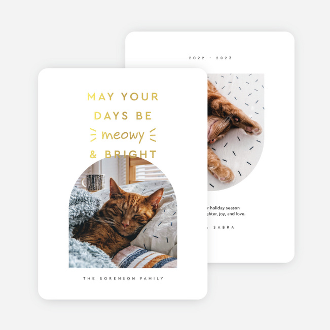 Foil Meowy Brightness Holiday Cards and Invitations - Yellow