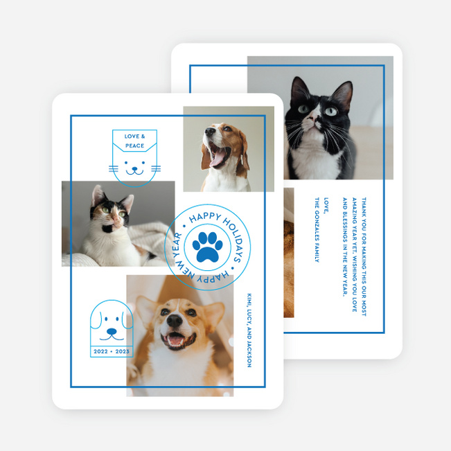 Furry Icons Holiday Cards and Invitations - Blue