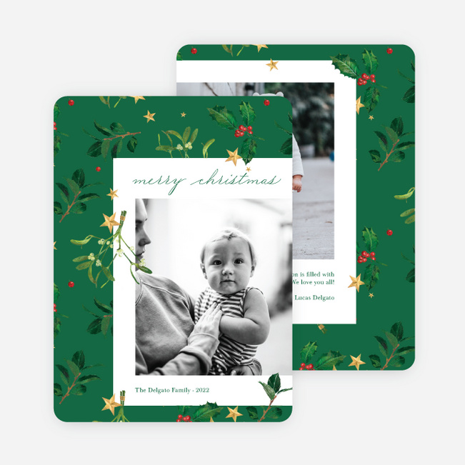 Holly and Stars Christmas Cards Christmas Cards - Green