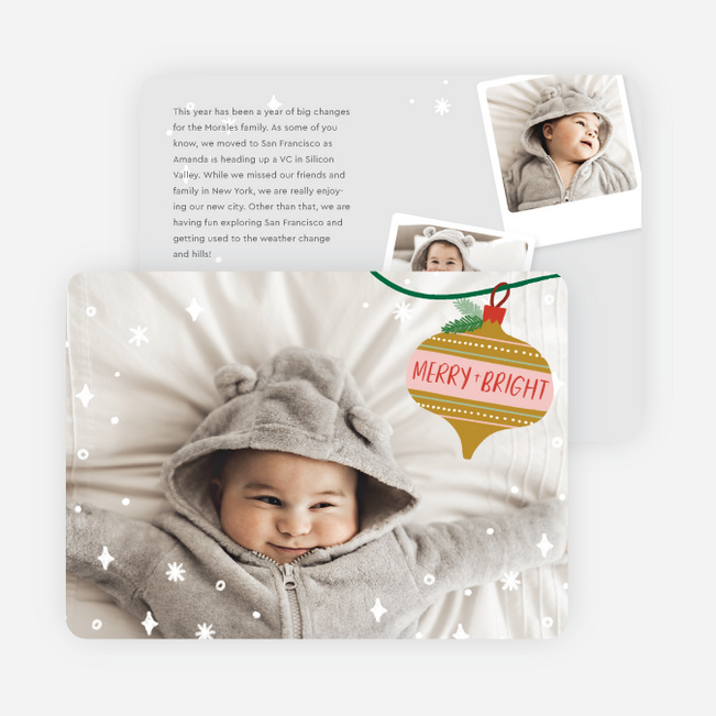 Merry Bright Ornament Holiday Cards and Invitations - Gray