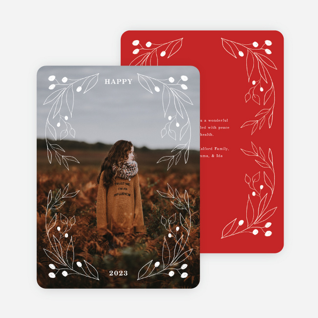 Branch Outline Frame New Year Cards and Invitations - Red