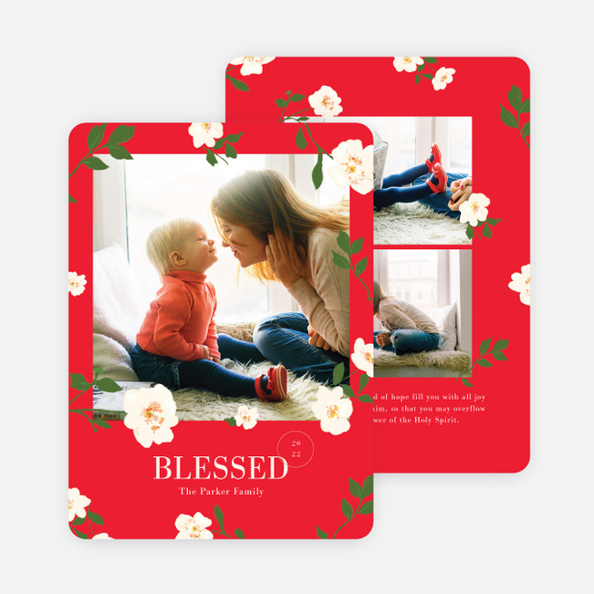 Timeless Florals Multi Photo Holiday Cards - Red