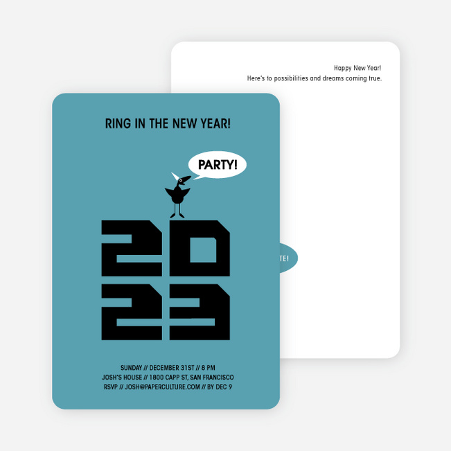 Chic New Year’s Eve Party Bird Invitations - Cadet Blue