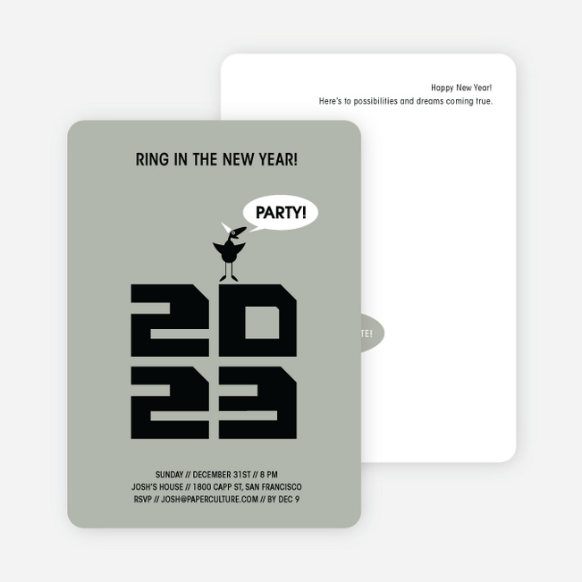 Chic New Year’s Eve Party Bird Invitations - Silver Grey