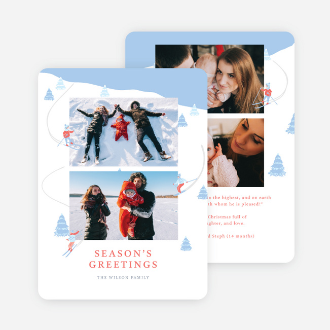 Ski Slopes Multi Photo Holiday Cards - Blue