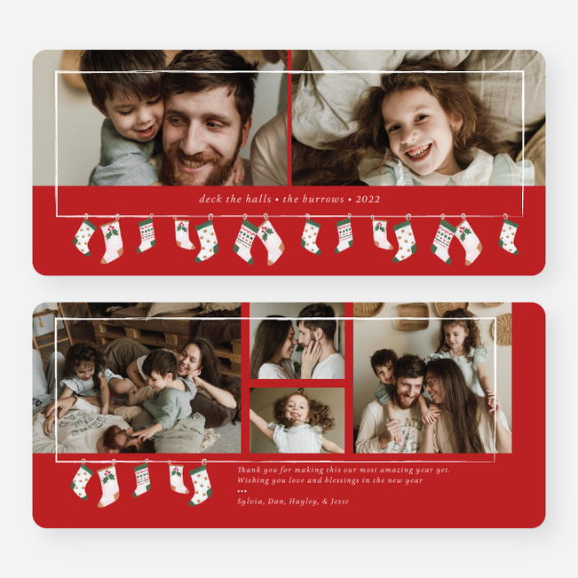 Stockings Hung Up Christmas Cards - Red