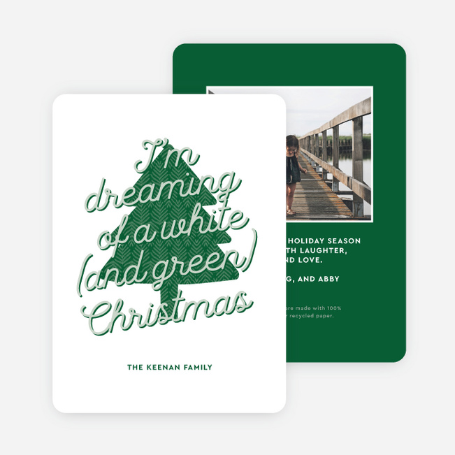 White & Green Dreams Christmas Cards - Green