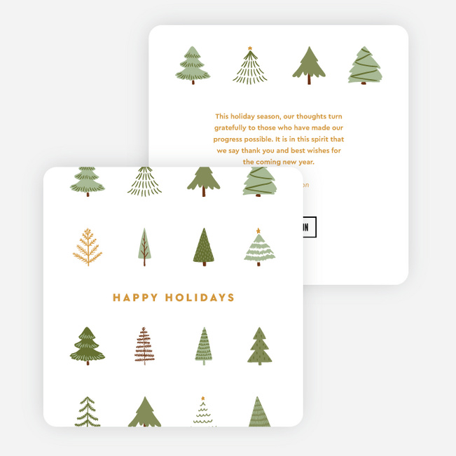Pine Tree Pattern Corporate Holiday Cards & Corporate Christmas Cards - White