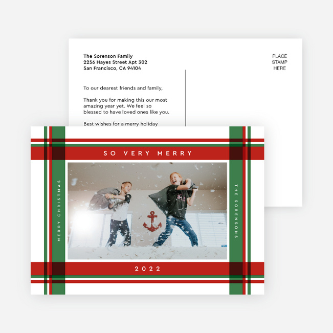 Plaid Very Merry Christmas Cards - Red