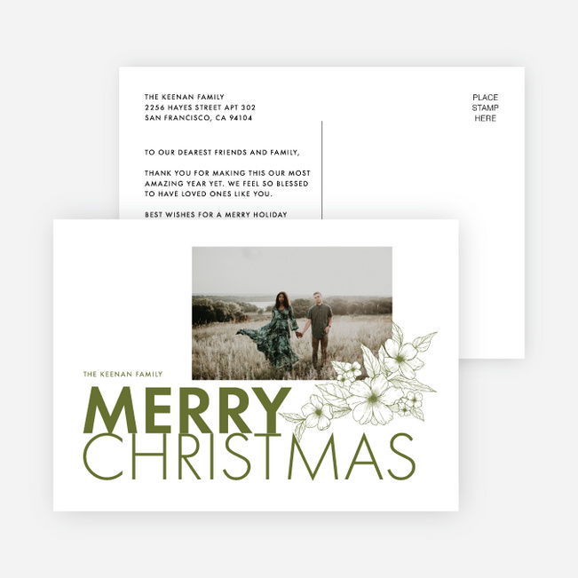 Bold Rose Line Christmas Cards - Green