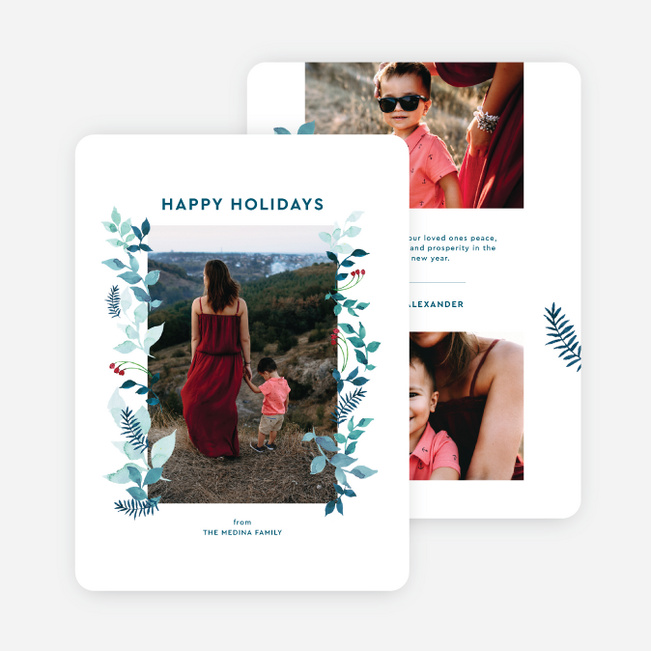 Floral Pillars Holiday Cards and Invitations - Blue