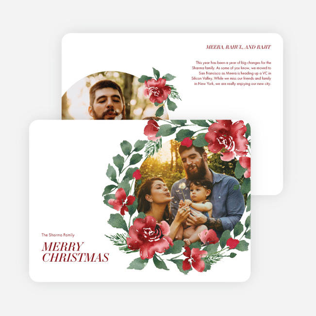Rosy Wreath Christmas Cards - Red