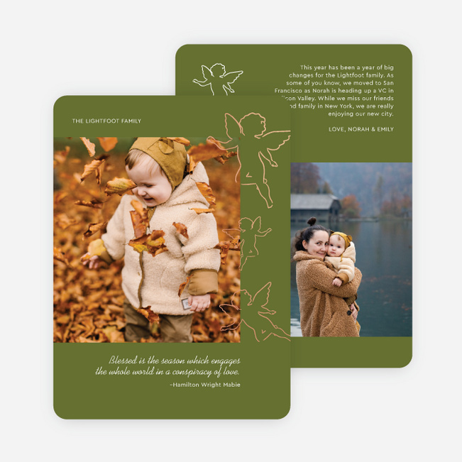 Cherub Accents Holiday Cards and Invitations - Green