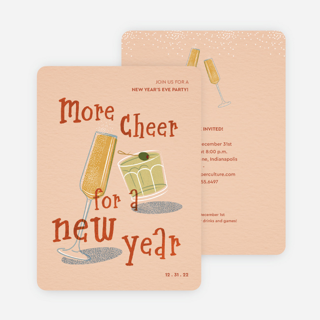 More Cheer New Year Cards and Invitations - Beige