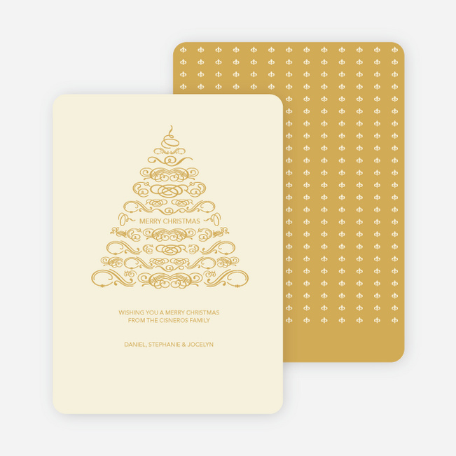 Christmas Tree Flourish Holiday Cards - Champagne