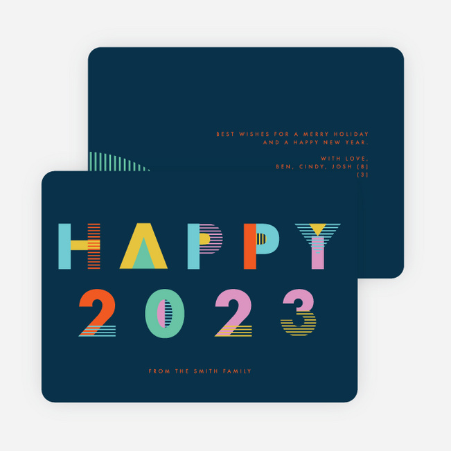 Colorblock Type New Year Cards - Blue