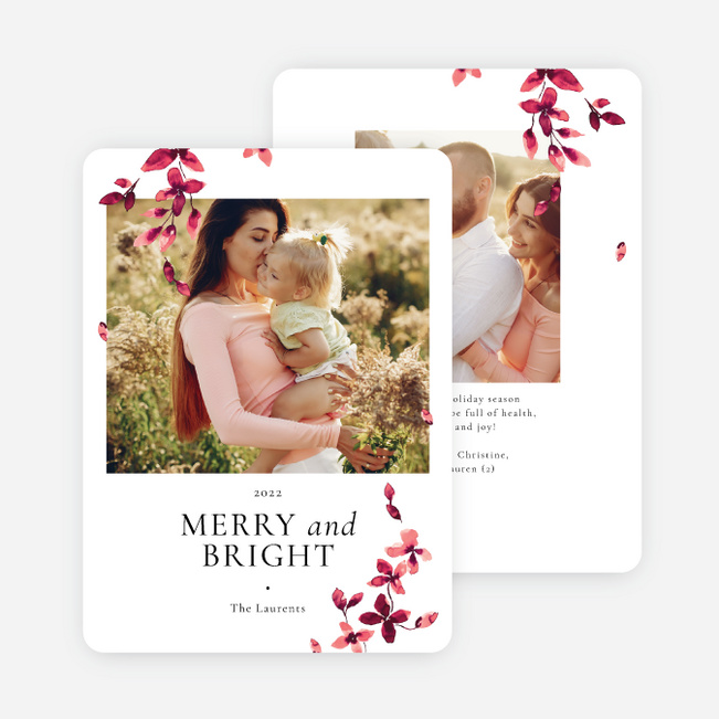Fresh and Flowery Multi Photo Holiday Cards - Red