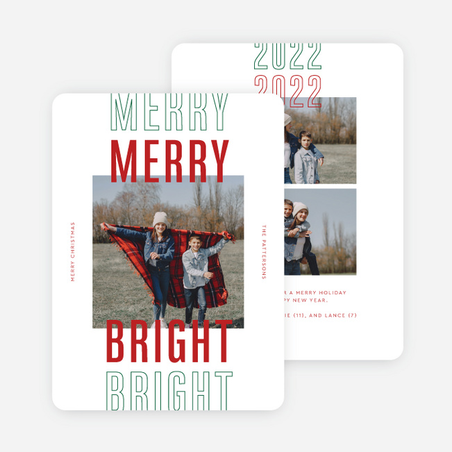 Merry Bright Outline Christmas Cards - Multi