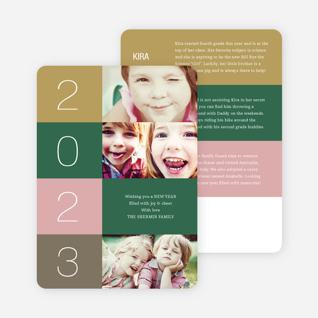 New Year’s Blocks Photo Cards - Green