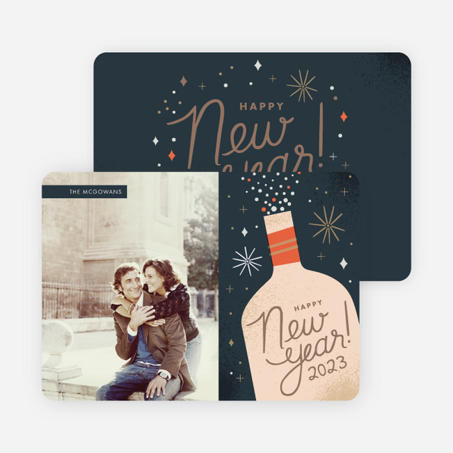 Pop the Champagne New Year’s Photo Cards - Blue