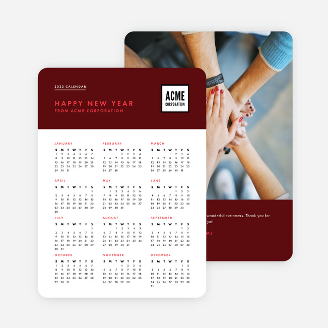 Work Calendar Corporate Holiday Cards - Red