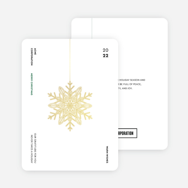Snowflake of Gratitude Corporate Holiday Cards & Corporate Christmas Cards - Green