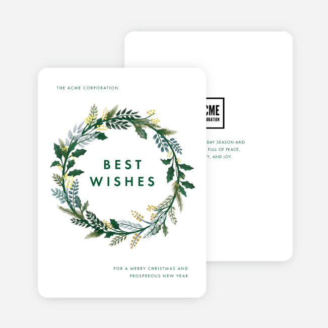 Wreathed Wishes Corporate Holiday Cards & Corporate Christmas Cards - Yellow