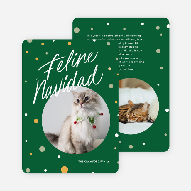 Feline Navidad Holiday Cards and Invitations - Green