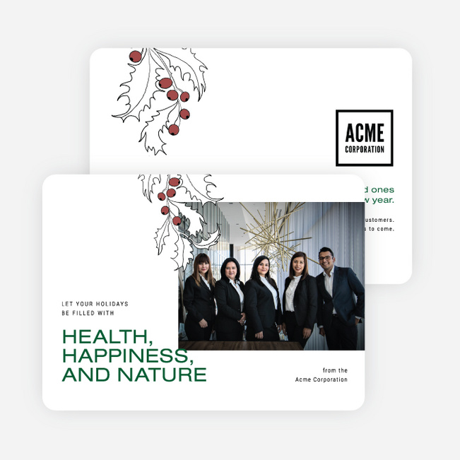 Health, Happiness, & Holly Corporate Holiday Cards & Corporate Christmas Cards - Green