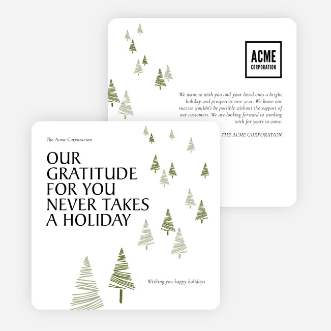 Sketched Trees Corporate Holiday Cards & Corporate Christmas Cards - Green