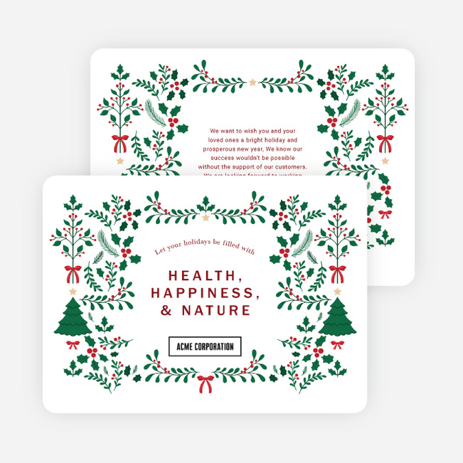Winter Floral Border Corporate Holiday Cards & Corporate Christmas Cards - Green