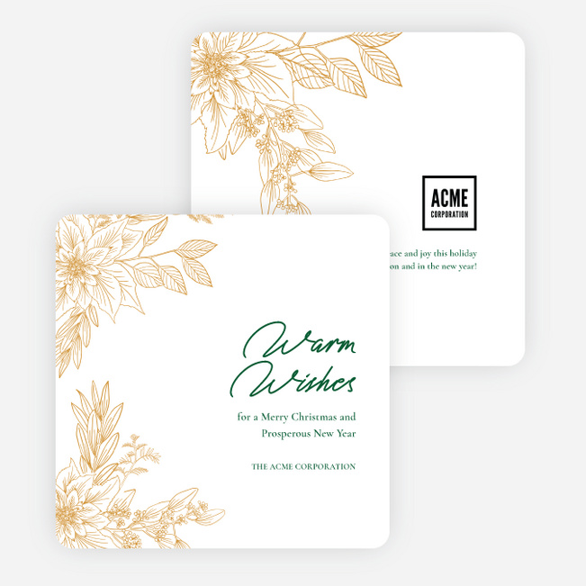 Poinsettia Frame Corporate Holiday Cards & Corporate Christmas Cards - Green