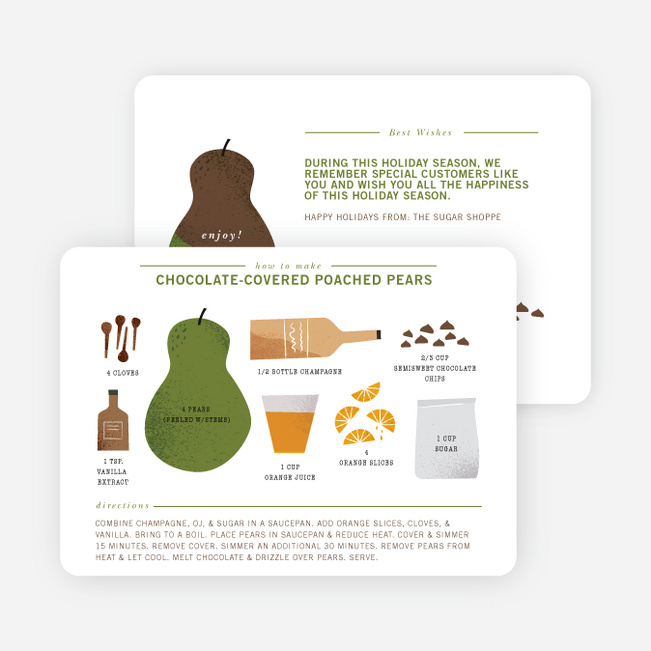 Holiday Recipe Cards: Chocolate Covered Poached Pears - Green