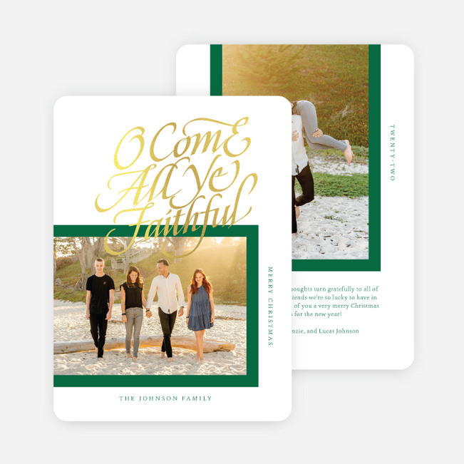 Foil Faithful Carol Christmas Cards - Yellow