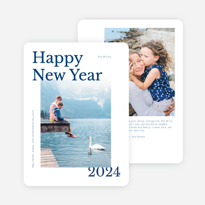 Happiness Aligned New Year Cards and Invitations - Blue