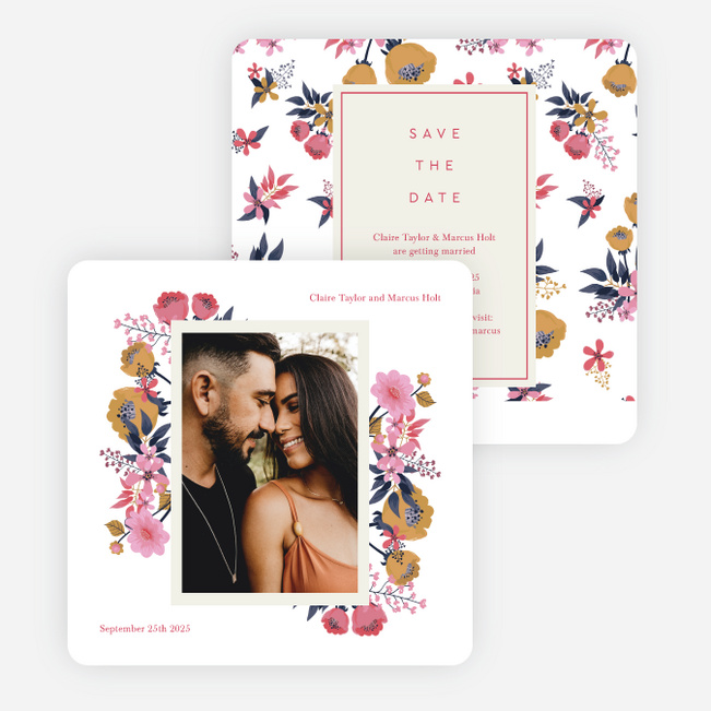 Organic Floral Save the Date Cards - Pink