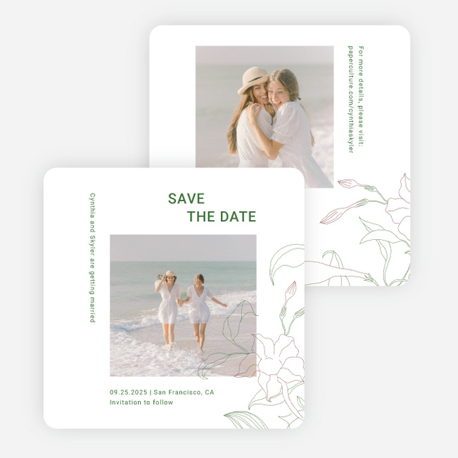Stenciled Bloom Save the Date Cards - White