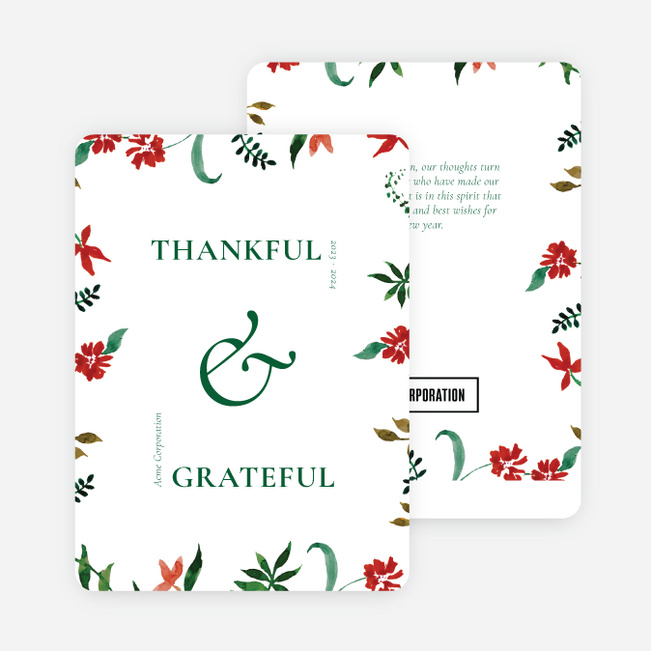 Floral Frame Gratitude Corporate Holiday Cards & Corporate Christmas Cards - Green