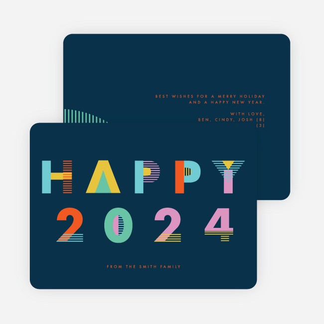 Colorblock Type New Year Cards - Blue