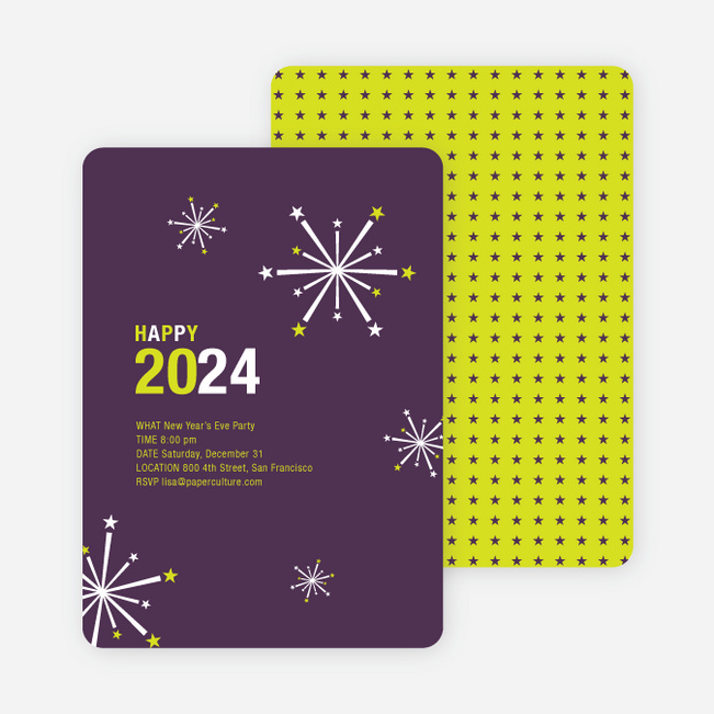 New Year’s Fireworks New Year’s Invitations - Plum